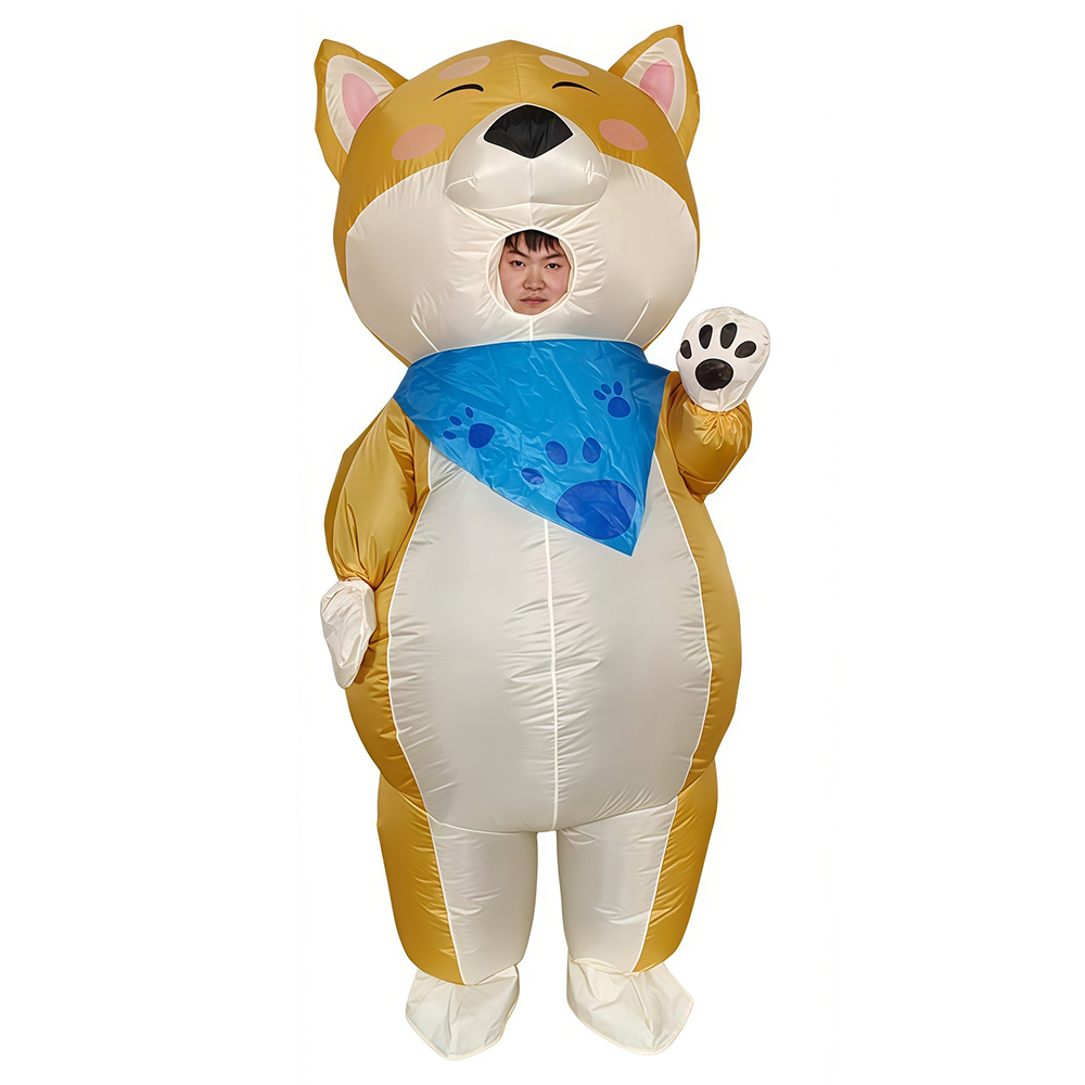 Cosplay Prop Business - スカーフを着用する黄色い犬のインフレータブルスーツ、フェスティバルパーティー、コスプレ衣装、小道具、ビジネス活動、漫画人形コスチューム