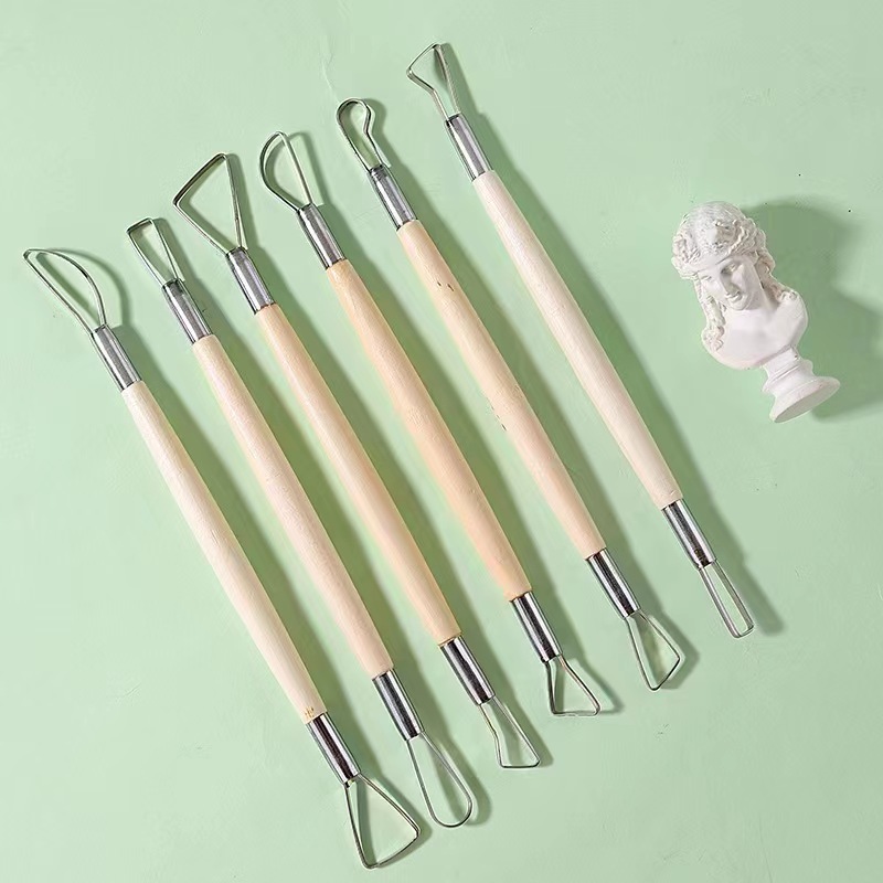 Craft Knife Set - 6 個木製ハンドルワックス陶器粘土彫刻彫刻ツール DIY 陶器粘土クラフトセット木製ナイフツール