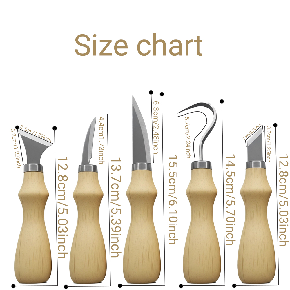オーク材の柄が付いた5点セットの木彫りツールセット、アートク - Craft Knife Set のレビューと価格