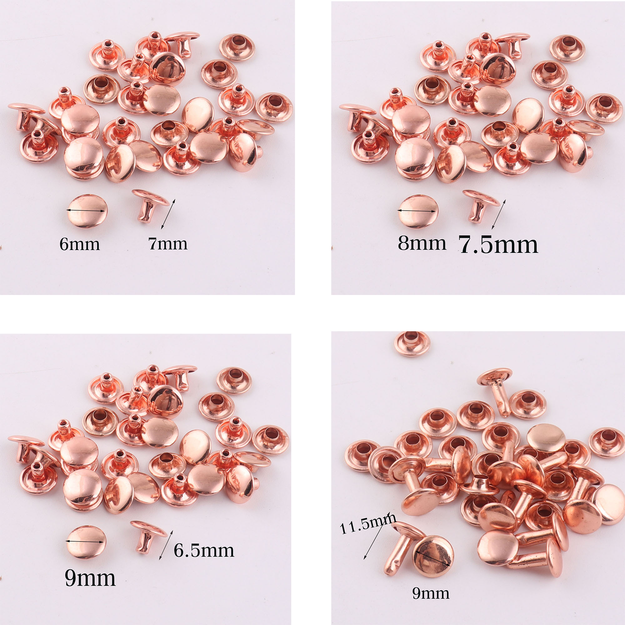 100 セットダブルキャップリベット、ローズゴールドラウンド - Snap Fastener Set のレビューと価格